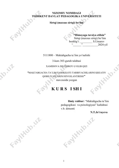 maktabgacha ta’lim tashkiloti tarbiyachilarini kreativ qobiliyatlarini rivojlantirish — DOC