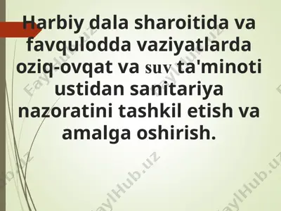oziq-ovqat va suv ta'minoti ustidan sanitariya nazorati — PPT