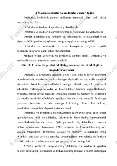 debitorlik va kreditorlik qarzlari tahlili — DOCX