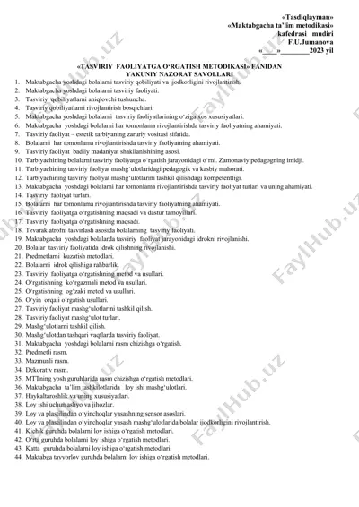 tasviri faoliyatga o‘rgatish metodikasi — DOCX