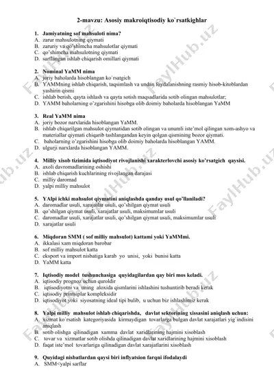 asosiy makroiqtisodiy ko`rsatkighlar — DOC