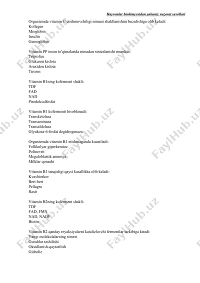 hayvonlar biokimyosidan yakuniy nazorat savollari — DOCX
