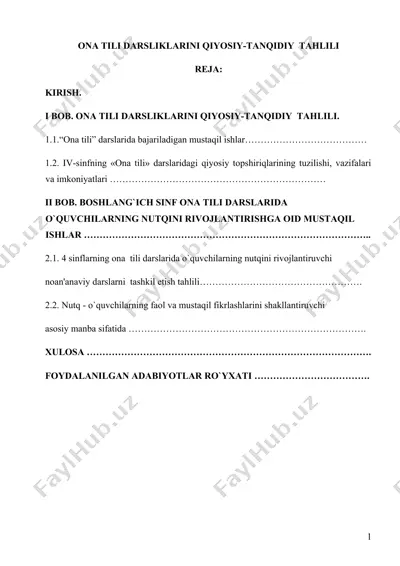 ona tili darsliklarini qiyosiy-tanqidiy tahlili — DOCX