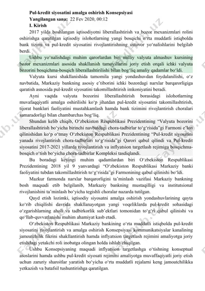 pul-kredit siyosatini amalga oshirish konsepsiyasi — DOC