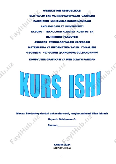 photoshop dasturi uskunalar satri, ranglar palitrasi bilan ishlash — DOCX