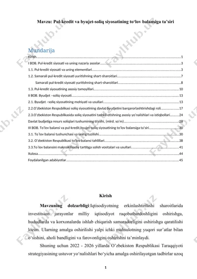 pul-kredit va byujet-soliq siyosatining tо‘lov balansiga ta’siri — DOCX