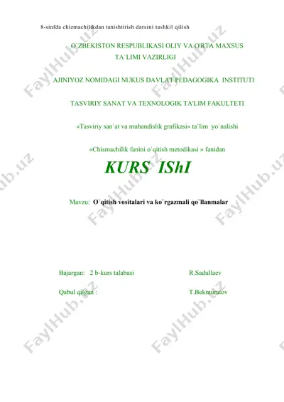"chismachilik fanini o`qitish metodikasi" — DOC