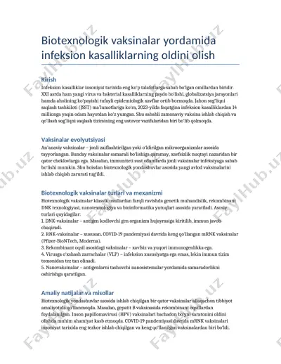 biotexnologik vaksinalar — DOCX