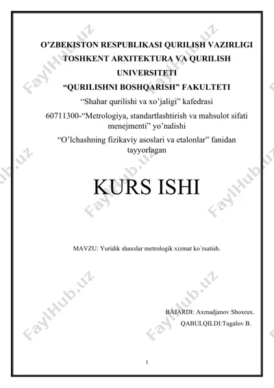 yuridik shaxslar metrologik xizmat ko`rsatish — DOC