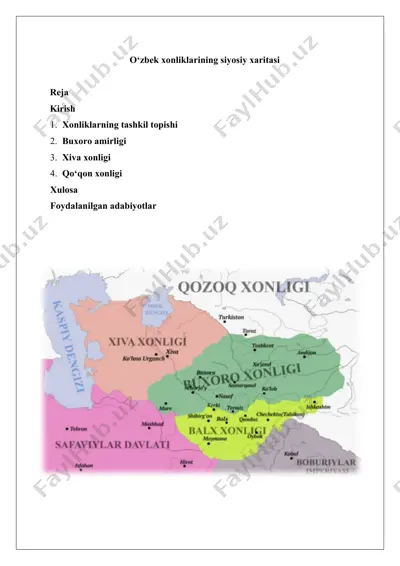 o‘zbek xonliklarining siyosiy xaritasi. — DOCX