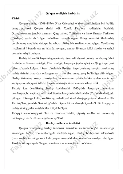 qo‘qon xonligida harbiy ish tezis. — DOCX