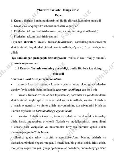 kreativ fikrlash kursi — DOC