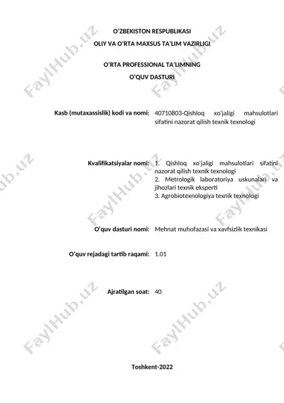 mehmat muhofazasi va xavfsizlik texnikasi — DOC