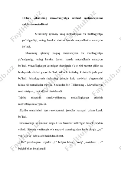 muvaffaqiyat motivatsiyasi metodikasi — DOC