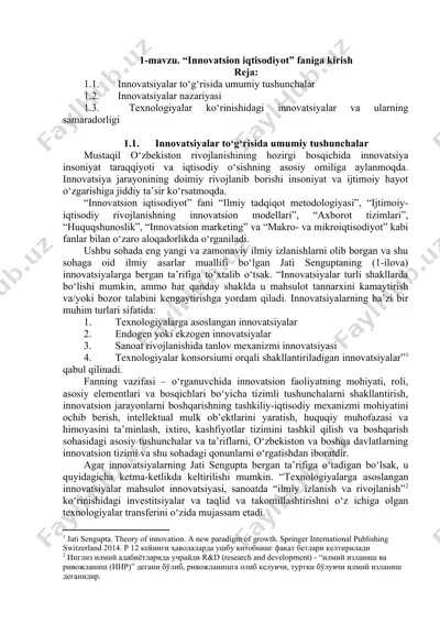 innovatsion iqtisodiyot faniga kirish — DOC