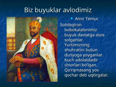 biz buyuklar avlodimiz. biz buyuk yurt farzandimiz — PPT
