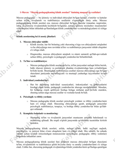 maxsus pedagogikaning klinik asoslari — DOC