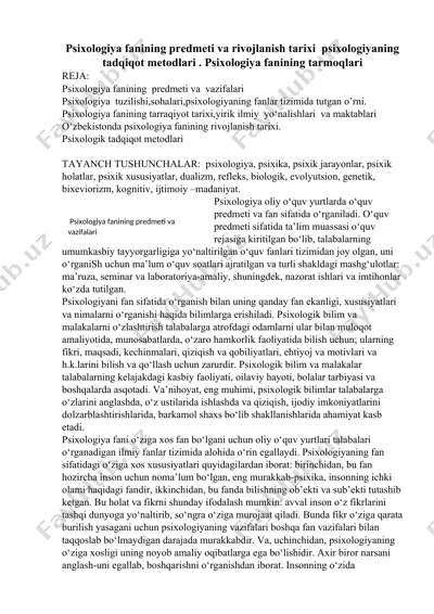 psixologiya fanining predmeti va rivojlanish tarixi — DOC