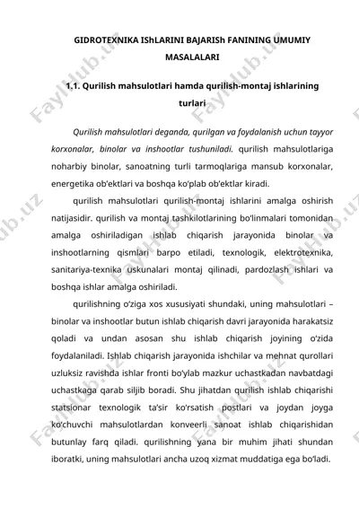 gidrotexnika ishlarini bajarish fanining umumiy masalalari — DOC