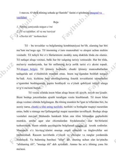 o‘zbek tilining sohada qo‘llanishi fanini o‘qitishning maqsad va vazifalari — DOC