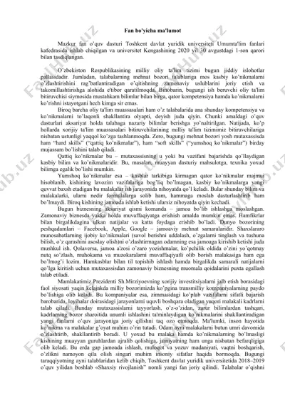 oliy ta'lim tizimida kompetensiya va ko'nikmalar — DOC