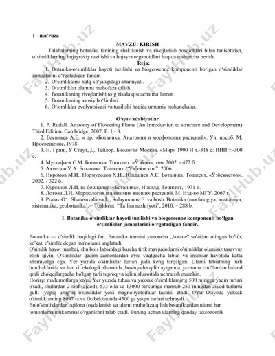 o'simliklar hayoti tuzilishi va rivojlanishi — DOC