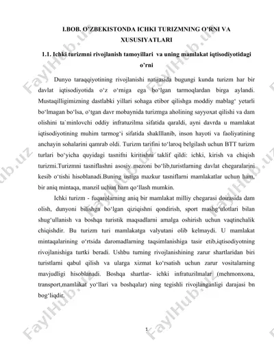 ichki turizm va uning mamlakat iqtisodiyotdagi o’rni — DOC