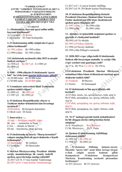 yakuniy nazorat test savollari — DOC