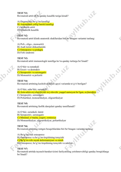 revmatoid artrit testlari — DOC