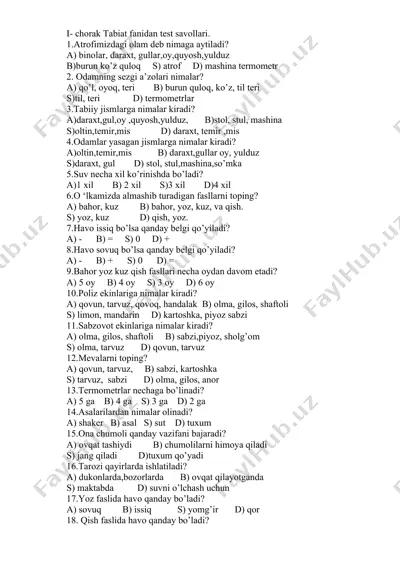 tabiat fanidan test savollari — DOC