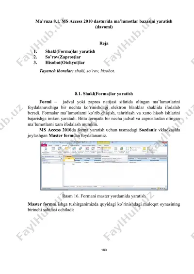ms access 2010 dasturida ma’lumotlar bazasini yaratish (davomi) — DOC