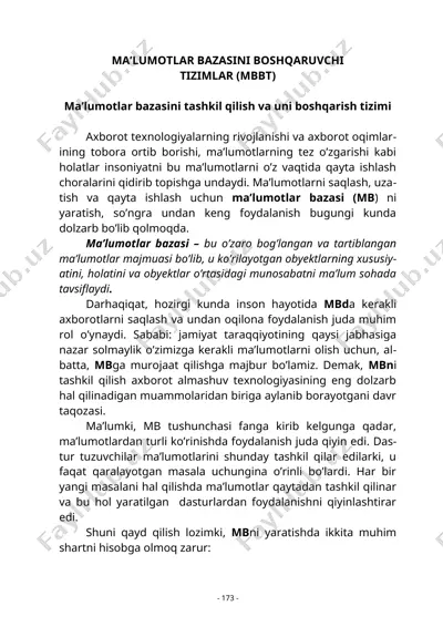 ma'lumotlar bazasini boshqaruvchi tizimlar (mbbt) — DOC