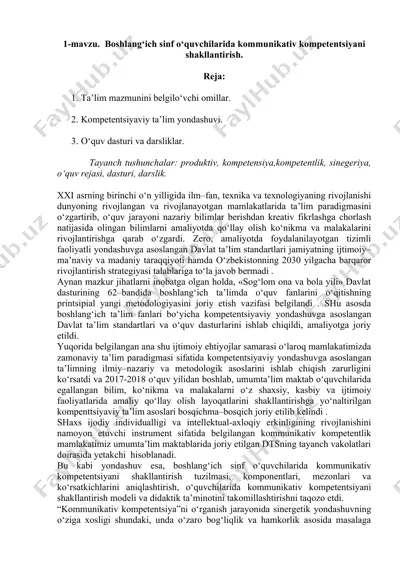 boshlang‘ich sinf o‘quvchilarida kommunikativ kompetentsiyani shakllantirish — DOC