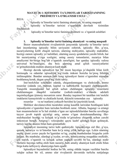 iqtisodiy ta’limotlar tarixi — DOC