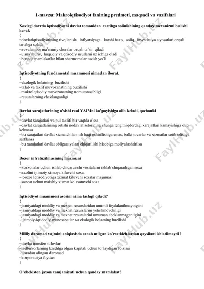 makroiqtisodiyot fanining predmeti, maqsadi va vazifalari — DOC