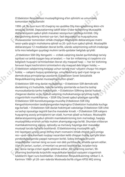 o‘zbekiston respublikasi mustaqilligining e’lon qilinishi va umumxalq tomonidan ma’qullanishi — DOC