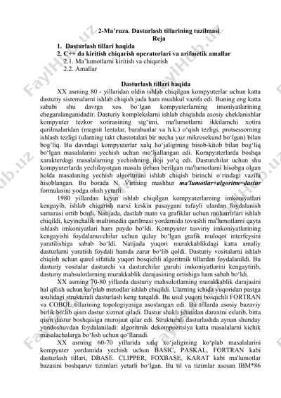 dasturlash tillari haqida ma'ruzalar — DOC