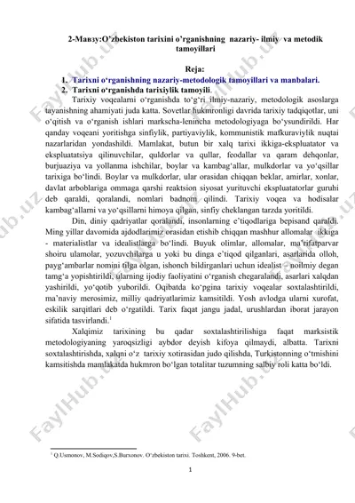 o'zbekiston tarixini o'rganishning nazariy-ilmiy va metodik tamoyillari — DOC