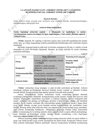 axborot tizimlari va ularning klassifikatsiyasi — DOC