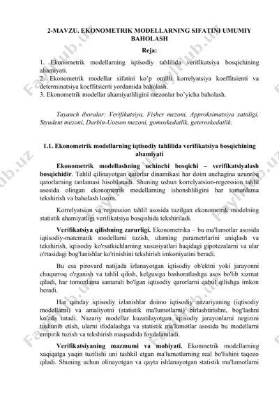 ekonometrik modellarning sifatini umumiy baholash — DOC