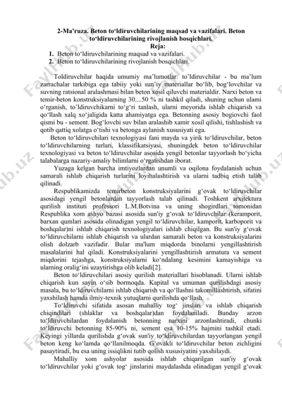 beton to'ldiruvchilari texnologiyasi — DOC