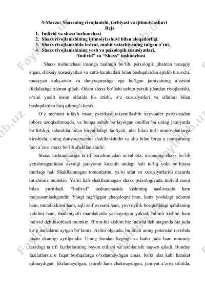 shaxsning rivojlanishi, tarbiyasi va ijtimoiylashuvi — DOC