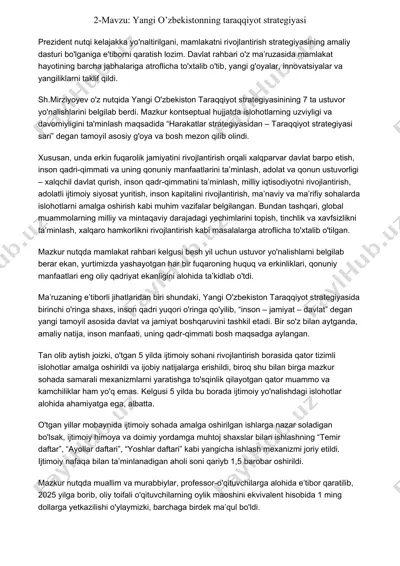 yangi o’zbekistonning taraqqiyot strategiyasi — DOC