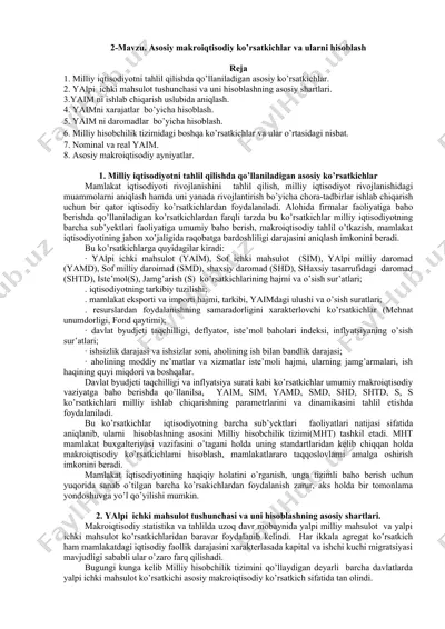 milliy iqtisodiyotni tahlil qilishda qo’llaniladigan asosiy ko’rsatkichlar va ularni hisoblash — DOC