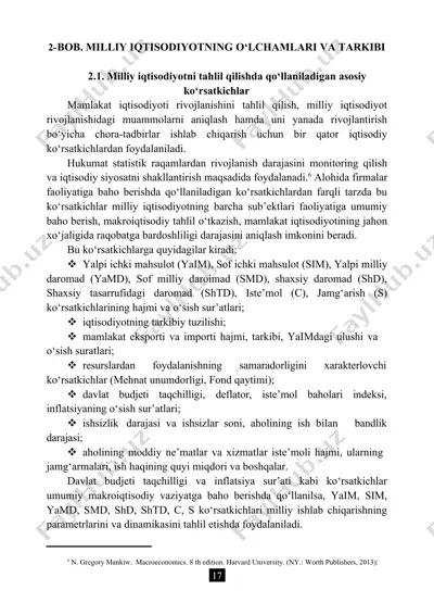 bob. milliy iqtisodiyotning o‘lchamlari va tarkibi — DOC