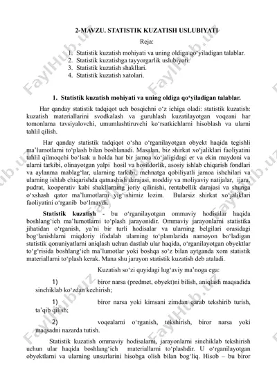 statistik kuzatish uslubiyati — DOC