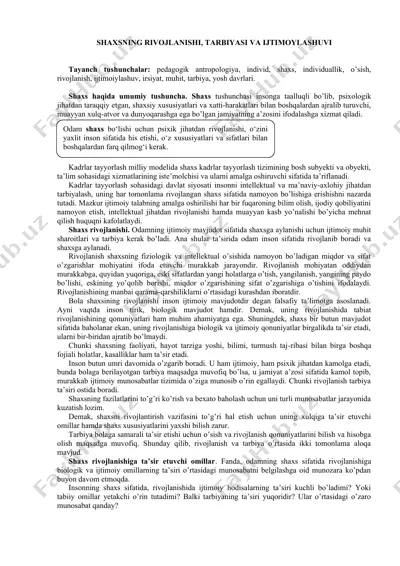 shaxsning rivojlanishi, tarbiyasi va ijtimoylashuvi — DOC