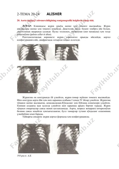 aorta qopqog'i etiwmovchiligining rentgenografik belgilerin sanap ótiń — DOC