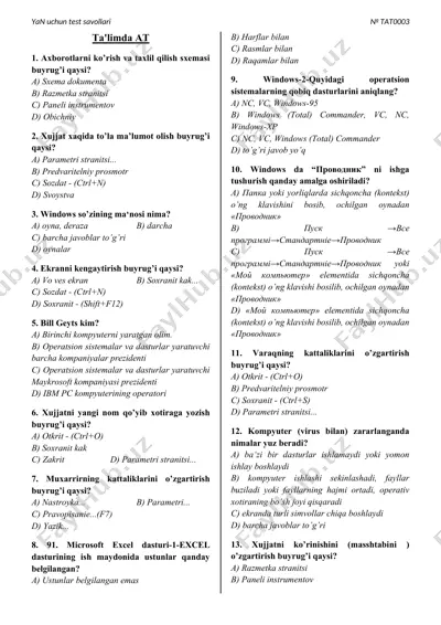 at uchun test savollari — DOC