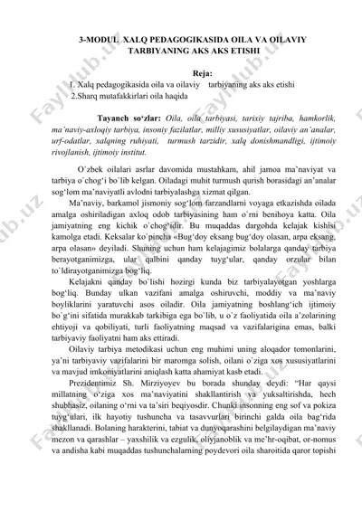xalq pedagogikasida oila va oilaviy tarbiyaning aks etishi — DOC